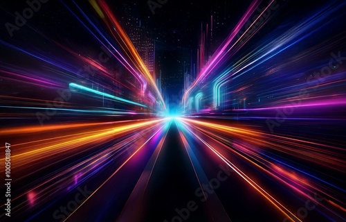Abstract digital art featuring a vibrant, colorful depiction of a highway.