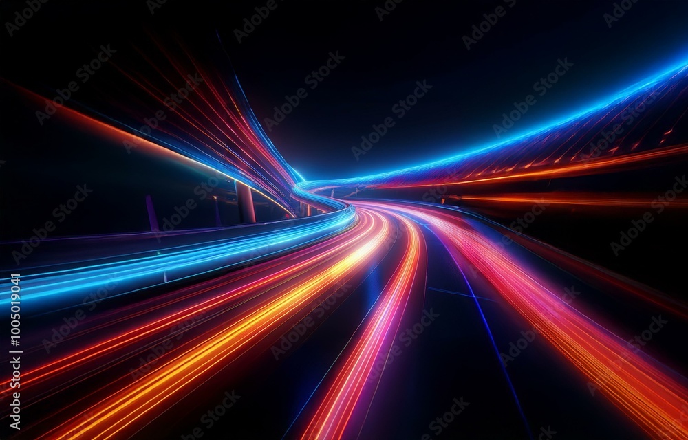 Abstract light trails form a swirling, glowing path on a dark background. Abstract light trails form a swirling, glowing path on a dark background.