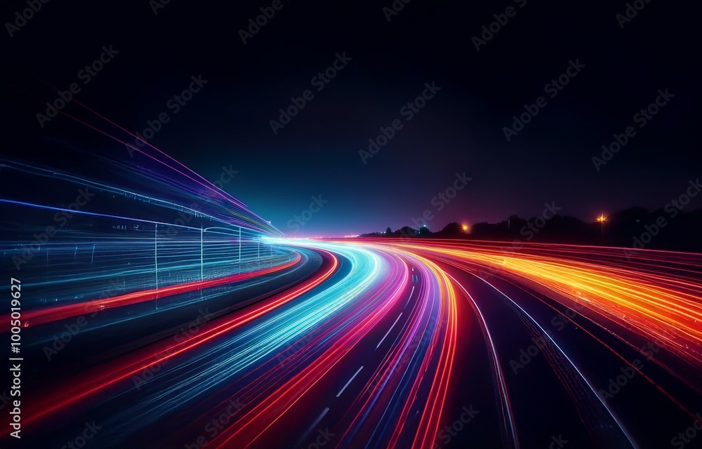 Abstract streaks of colorful light blur against a dark background, suggesting speed and movement. Abstract streaks of colorful light blur against a dark background, suggesting speed and movement.