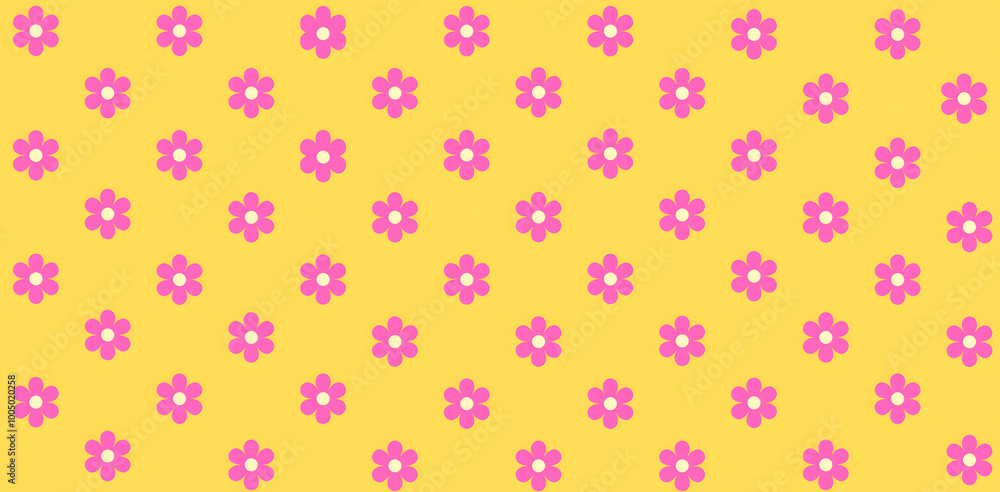 Seamless small pink floral pattern with yellow background Seamless small pink floral pattern with yellow background