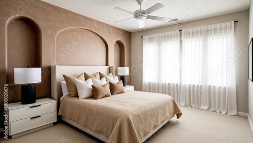 Modern, minimalist bedroom with a neutral color palette