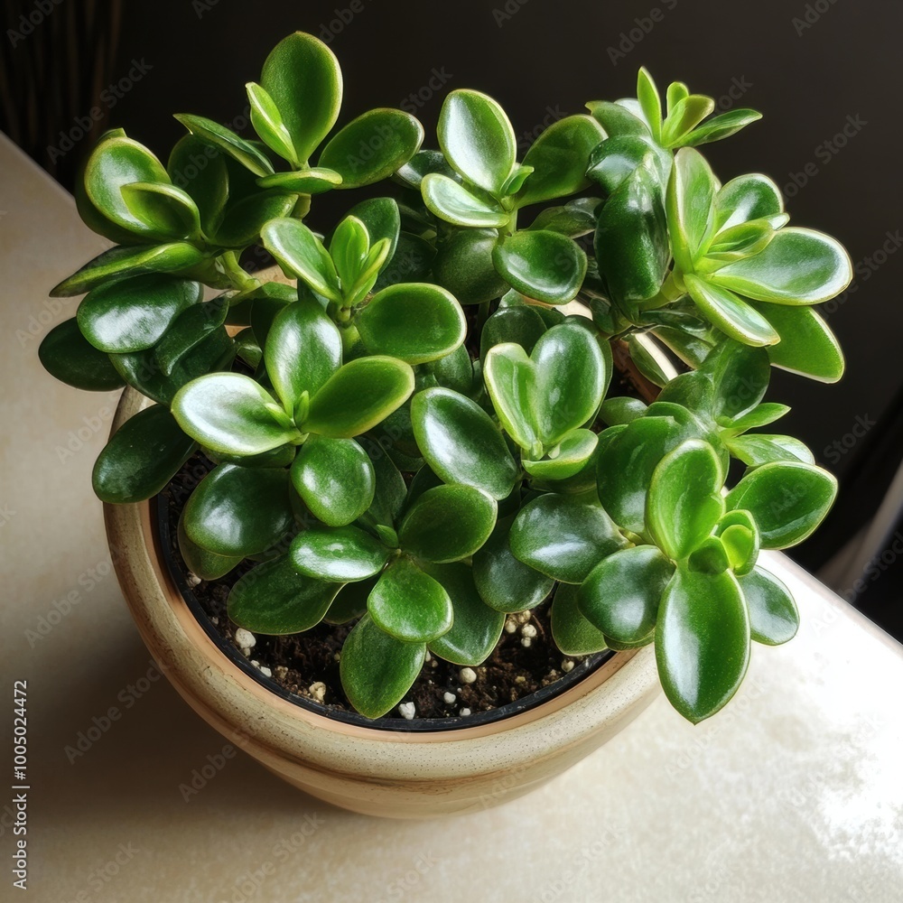 Jade Plant: A jade plant with round, thick leaves. Jade Plant: A jade plant with round, thick leaves.