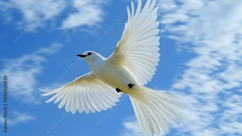 Obraz premium Bare-throated Bellbird Flying in Nature under Blue Sky, Photo Realistic, Wallpaper, Cover and Screen for Smartphone, PC, Laptop, 9:16 and 16:9 Format