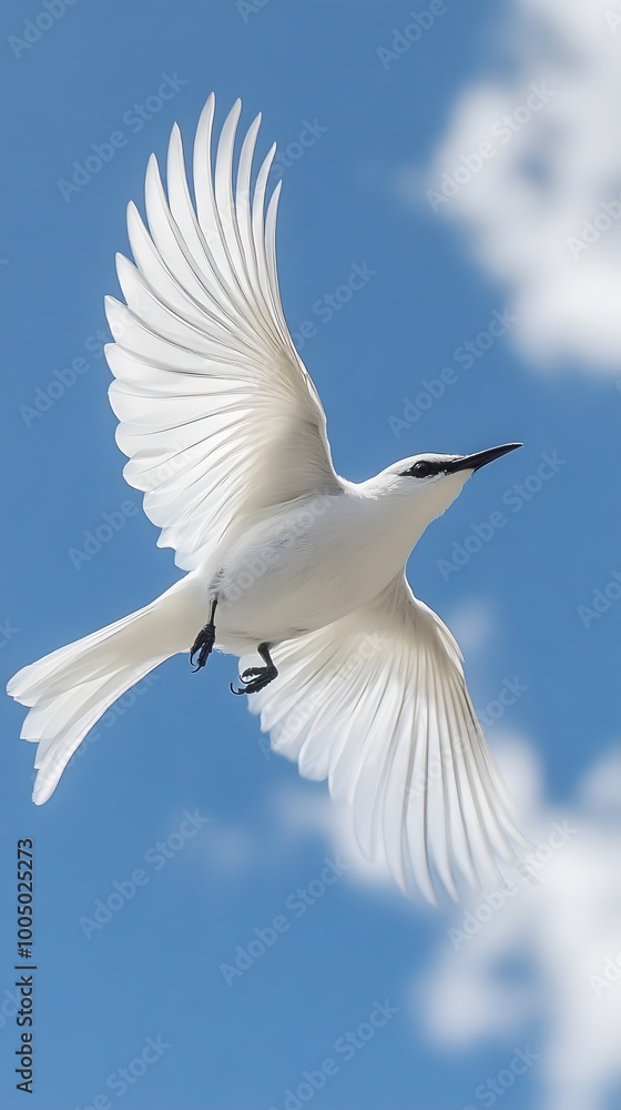 Obraz premium Bare-throated Bellbird Flying in Nature under Blue Sky, Photo Realistic, Wallpaper, Cover and Screen for Smartphone, PC, Laptop, 9:16 and 16:9 Format