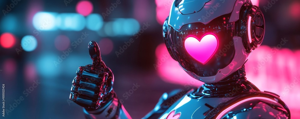 Futuristic AI Robot with a Thumbs Up, sleek metallic design, glowing accents, embodying advanced technology and optimism for the future Futuristic AI Robot with a Thumbs Up, sleek metallic design, glowing accents, embodying advanced technology and optimism for the future