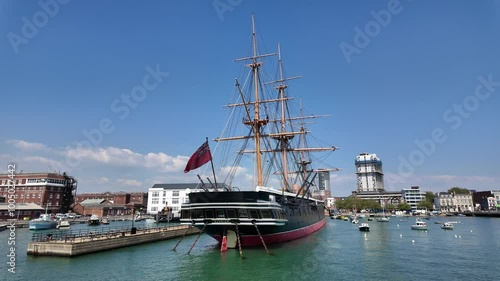 Portsmouth England UK.  17.07.2024. Video. HMS Warrior a  museum historic warship anchored alongside Portsmouth Historic dockyard UK photo