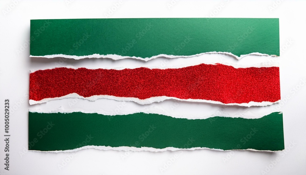christmas ripped paper torn edges strips isolated on white background, top view christmas ripped paper torn edges strips isolated on white background, top view