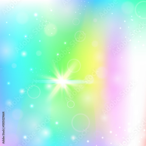 Princess Gradient. Purple Kawaii Invitation. Girl Pattern. Iridescent Mystical Invite. Pink Girlish Hologram. Blue Blurred Background. Rainbow Backdrop. Stars Princess Gradient.