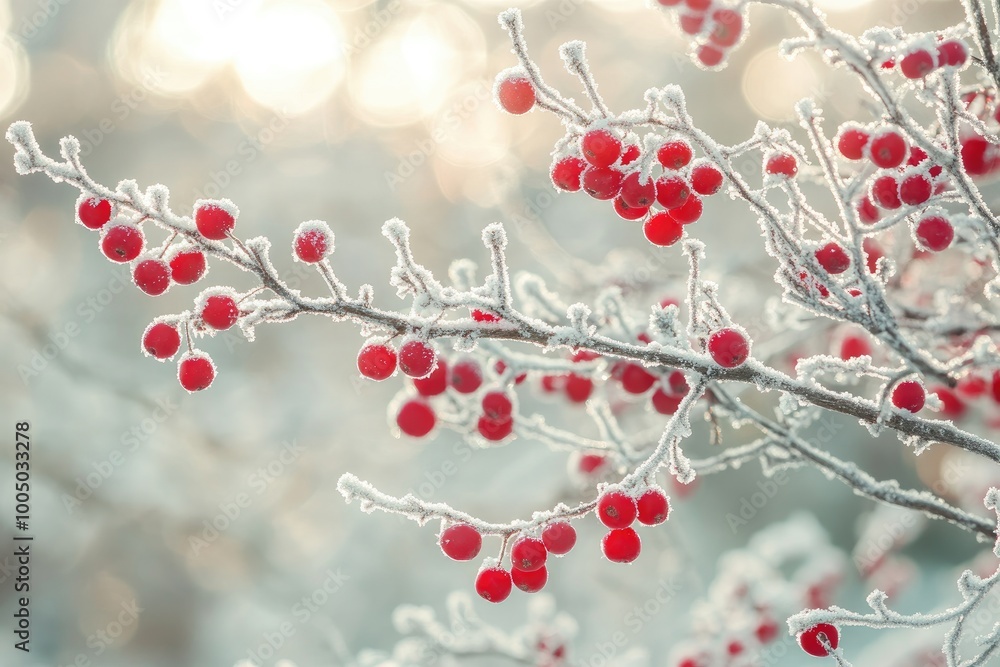Frosted Branch with Red Berries in Winter Frosted Branch with Red Berries in Winter
