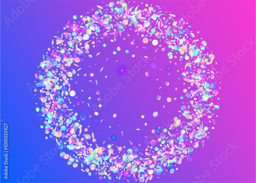 Party Confetti. Pink Laser Sparkle. Light Surprise Cristals. Rainbow Paper. Falling Design. Glare Pattern. Neon Tinsel. Modern Banner. Purple Party Confetti