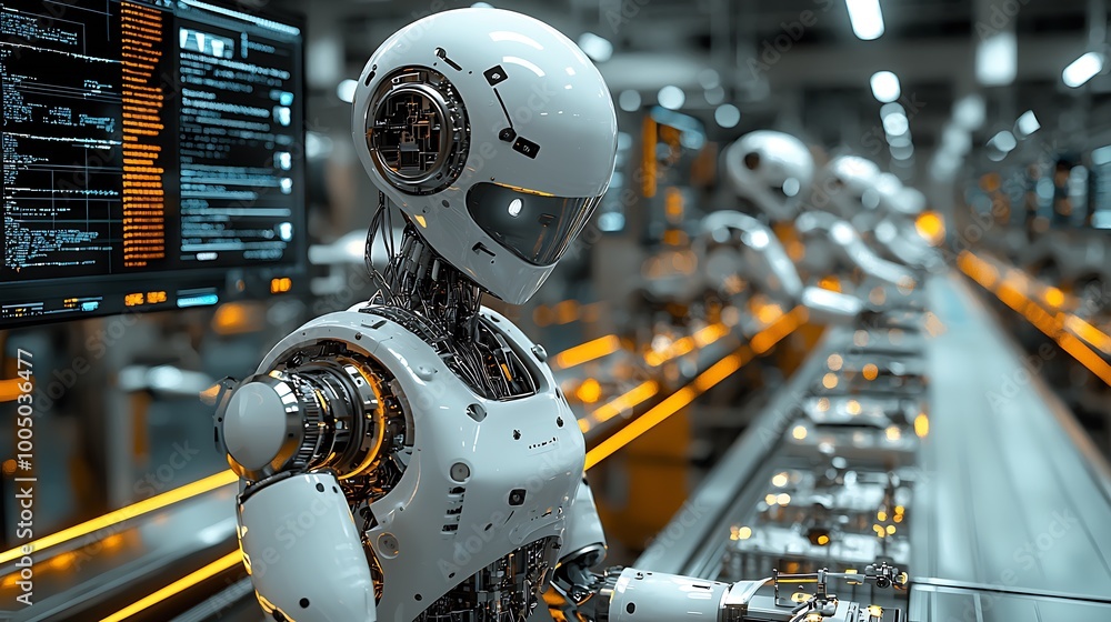 Fototapeta premium art robotic production line, a gleaming tableau of industry and precision. : Generative AI