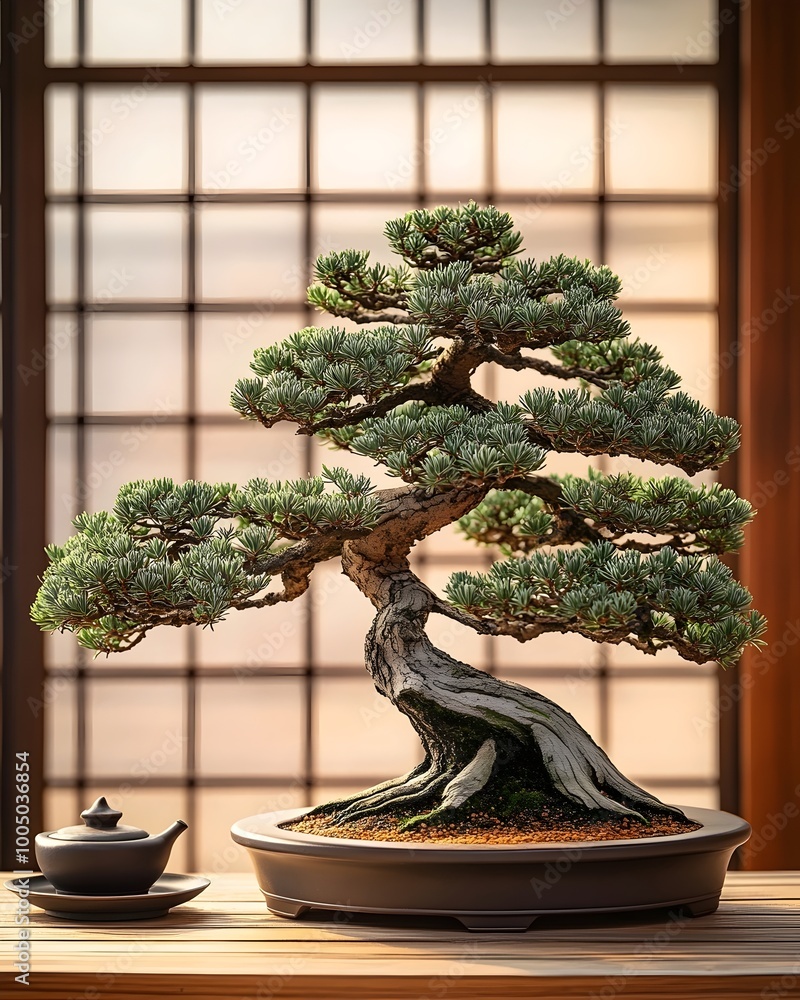 A stunning bonsai tree with intricate branches and a weathered trunk, creating a sense of peace and tranquility. A stunning bonsai tree with intricate branches and a weathered trunk, creating a sense of peace and tranquility.