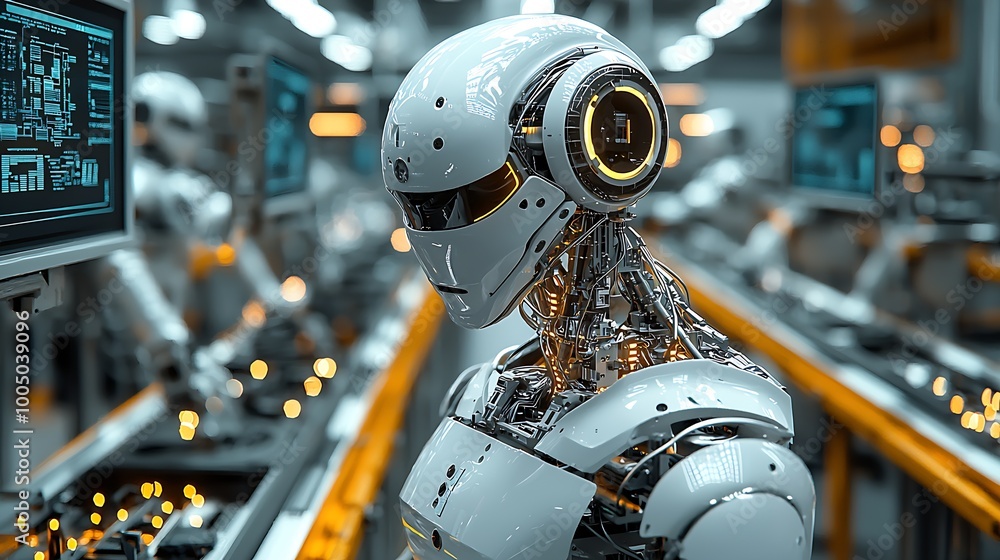 art robotic production line, a gleaming tableau of industry and precision. : Generative AI art robotic production line, a gleaming tableau of industry and precision. : Generative AI