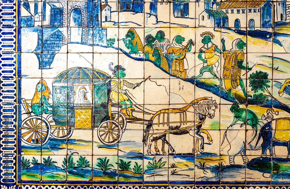 Obraz premium Traditional Portuguese tiles called azulejo, as seen in museum in Lisbon, Portugal
