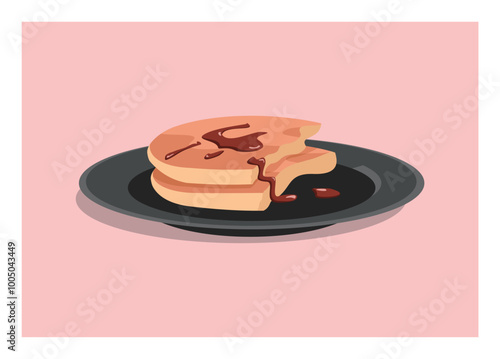 Bitten pancake. Simple flat illustration