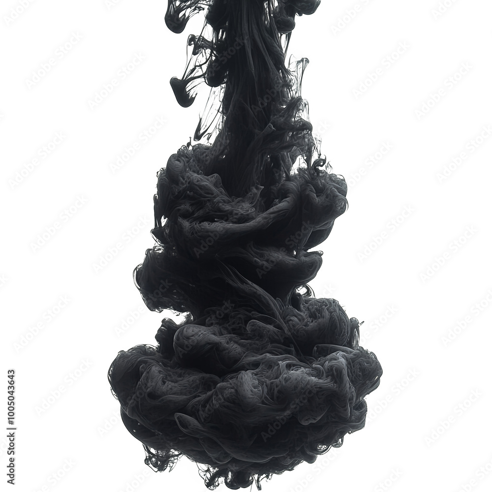 Abstract black ink swirling in water, creating dramatic shapes and textures. Abstract black ink swirling in water, creating dramatic shapes and textures.