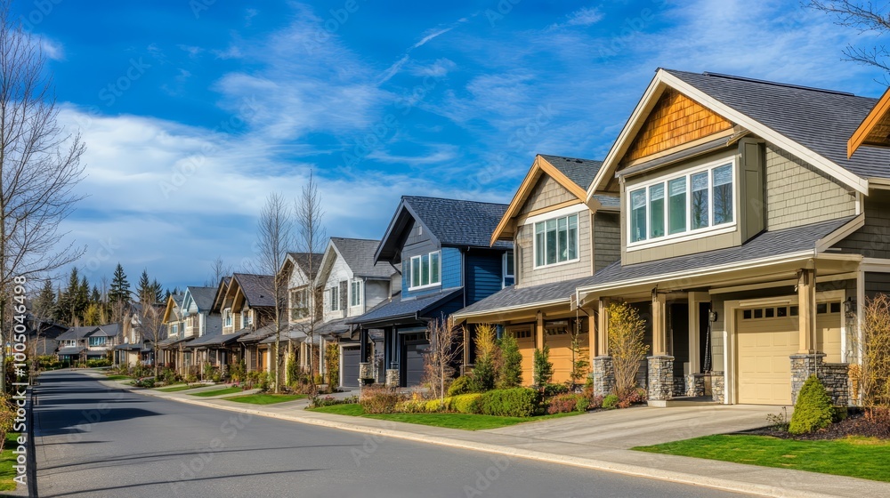 Charming row of houses, a glimpse into suburban living and architectural diversity Charming row of houses, a glimpse into suburban living and architectural diversity