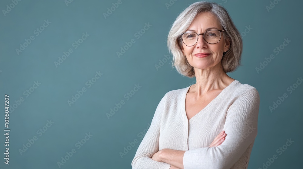 Warm smile and approachable demeanor, a portrait of woman in glasses white sweater Warm smile and approachable demeanor, a portrait of woman in glasses white sweater
