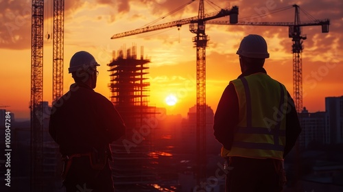 Construction workers collaborate, a focused discussion at the job site 