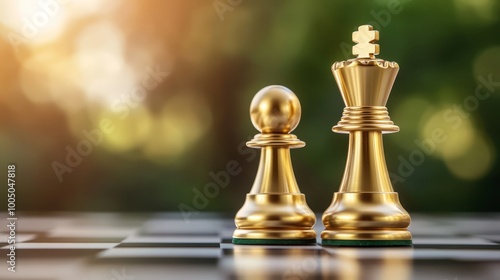 Golden strategy, a single chess piece commands attention on the board photo