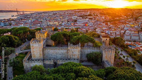 Twilight view of Alfama, one of Lisbon’s oldest areas with shops selling traditional crafts and cafes, Portugal