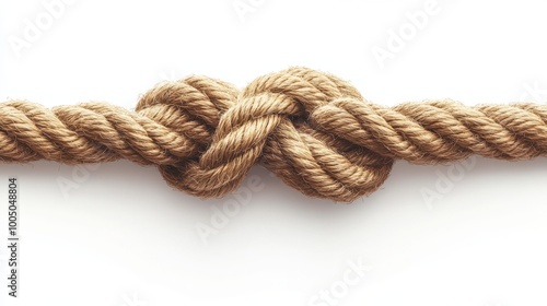 Detailed close-up of a rope knot on a white isolated background.