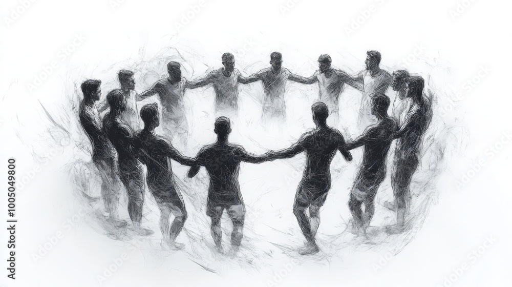 Group of people holding hands in a circle, white isolate background. Group of people holding hands in a circle, white isolate background.