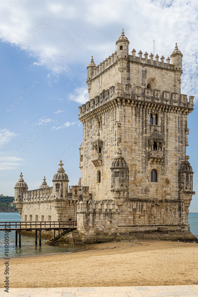 Fototapeta premium The Belem Tower or the Tower of Saint Vincent, the gateway to Lisbon, Portugal