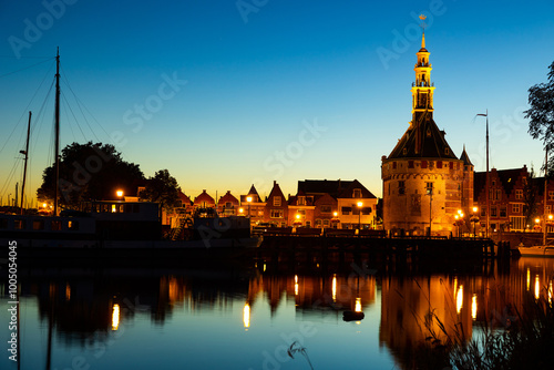 Historical Hoofdtoren tower in the harbor of Hoorn town. North Holland. Netherlands photo