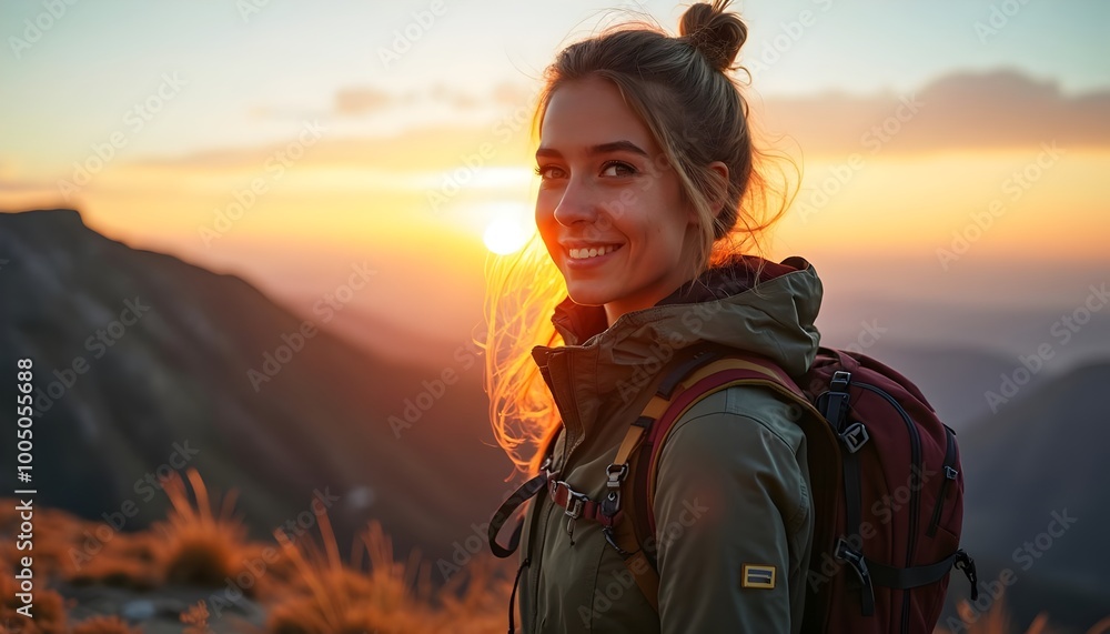 Happy Hiker at Sunset. Happy Hiker at Sunset.