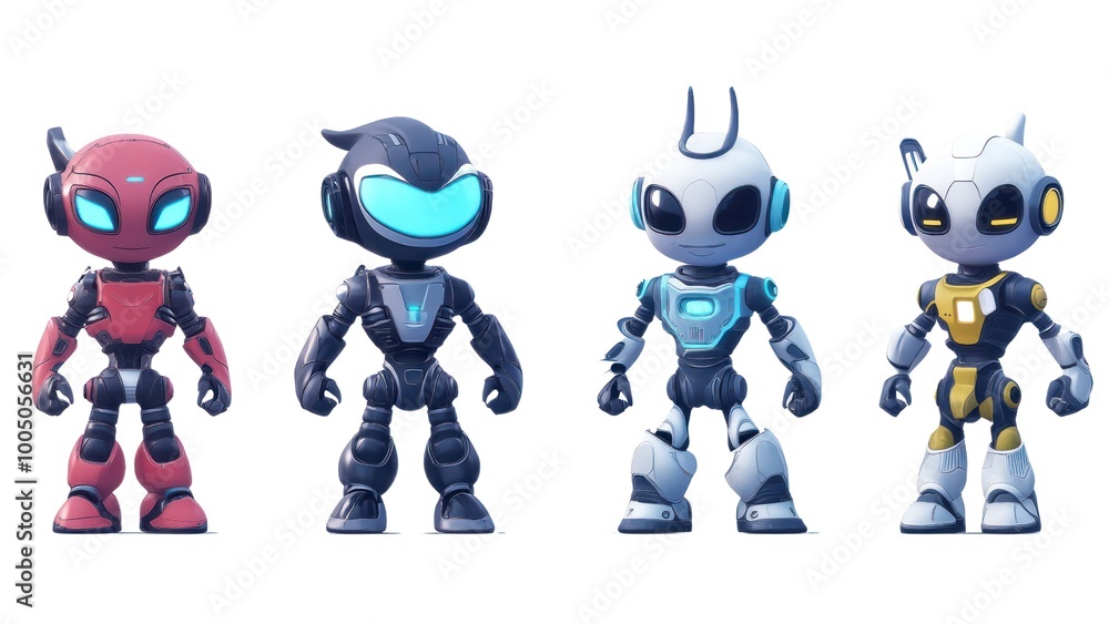 Four robots with different colors and designs Four robots with different colors and designs