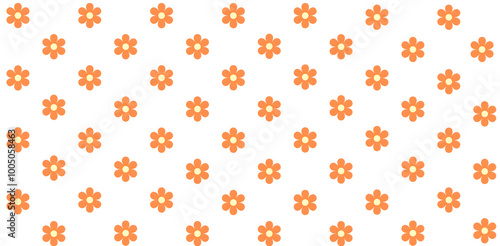 Seamless small orange floral pattern with white background