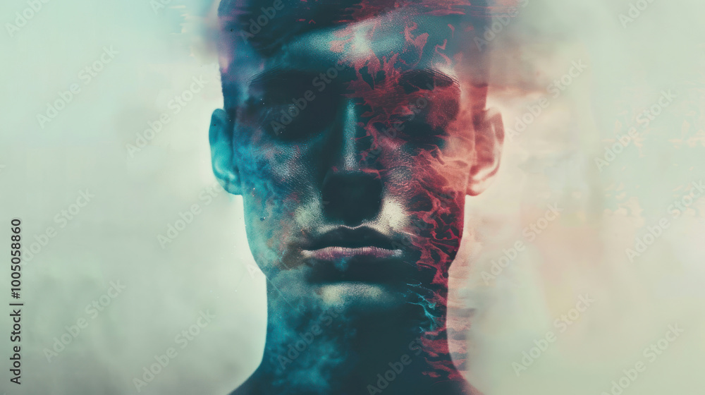 A visual of a person with a composed face, hiding their true emotions beneath a calm exterior. A visual of a person with a composed face, hiding their true emotions beneath a calm exterior.