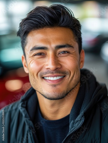 Smiling Athlete at Car Dealership