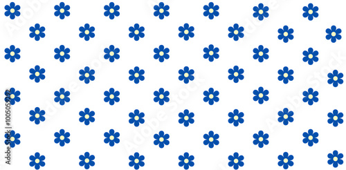 Seamless small dark blue floral pattern with white background