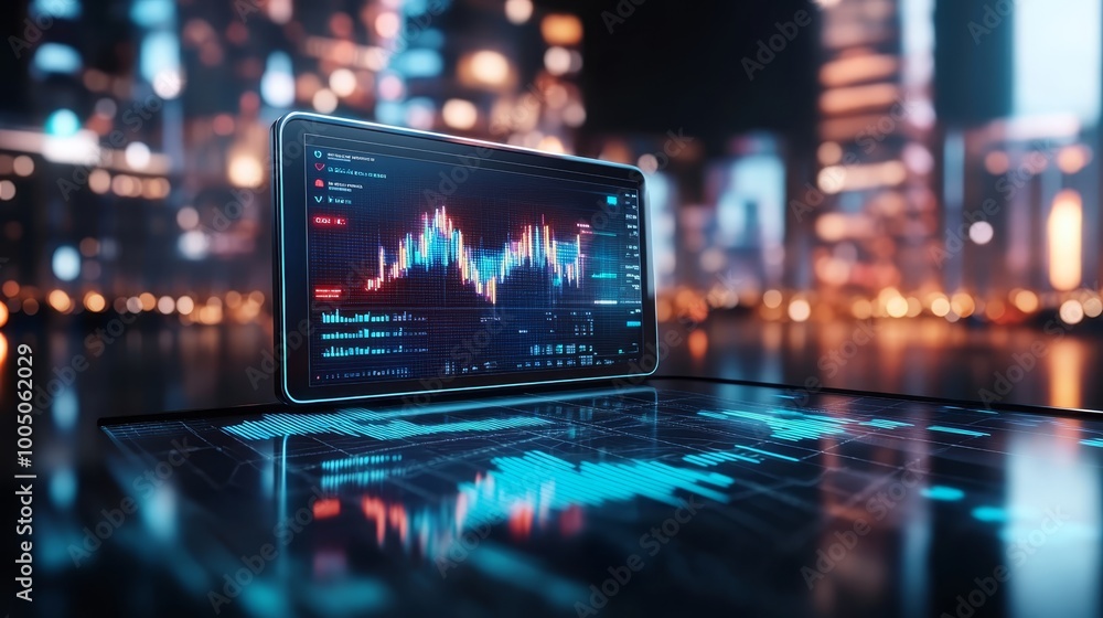 Advanced digital tablet showcasing interactive stock market chart for realtime investment analysis Advanced digital tablet showcasing interactive stock market chart for realtime investment analysis