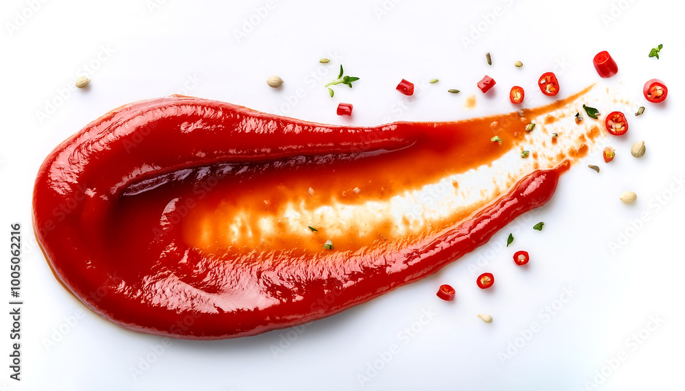 Smear Chili sauce splashed with artistic effect on white background Smear Chili sauce splashed with artistic effect on white background