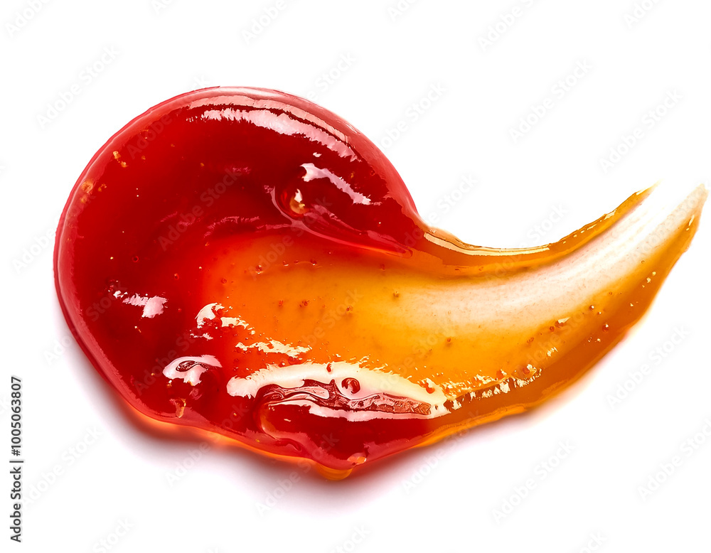 Smear of brightly colored fruit jam, with close-up detail showing texture and shine