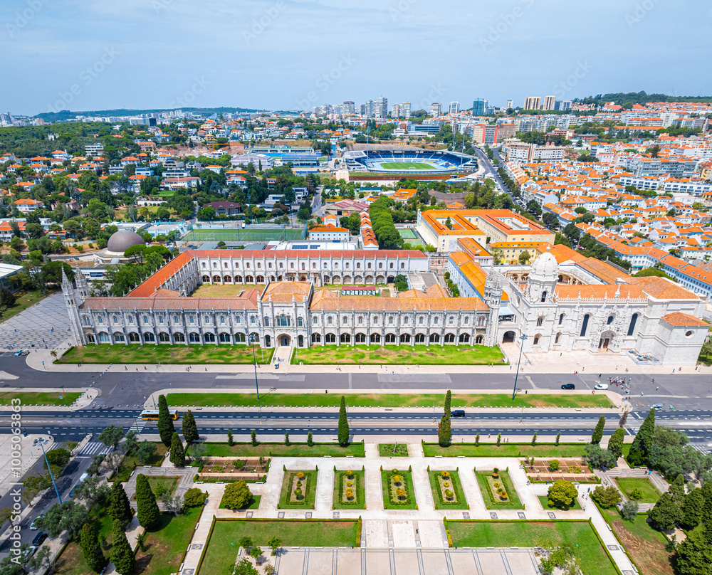 Fototapeta premium View of Jeronimos Monastery near the Tagus river in Belém district of Lisbon, Portugal