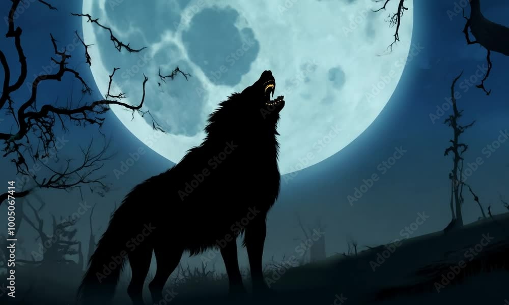 Wolf howls at the moon in a dark forest. hyperrealistic Video Wolf howls at the moon in a dark forest. hyperrealistic Video
