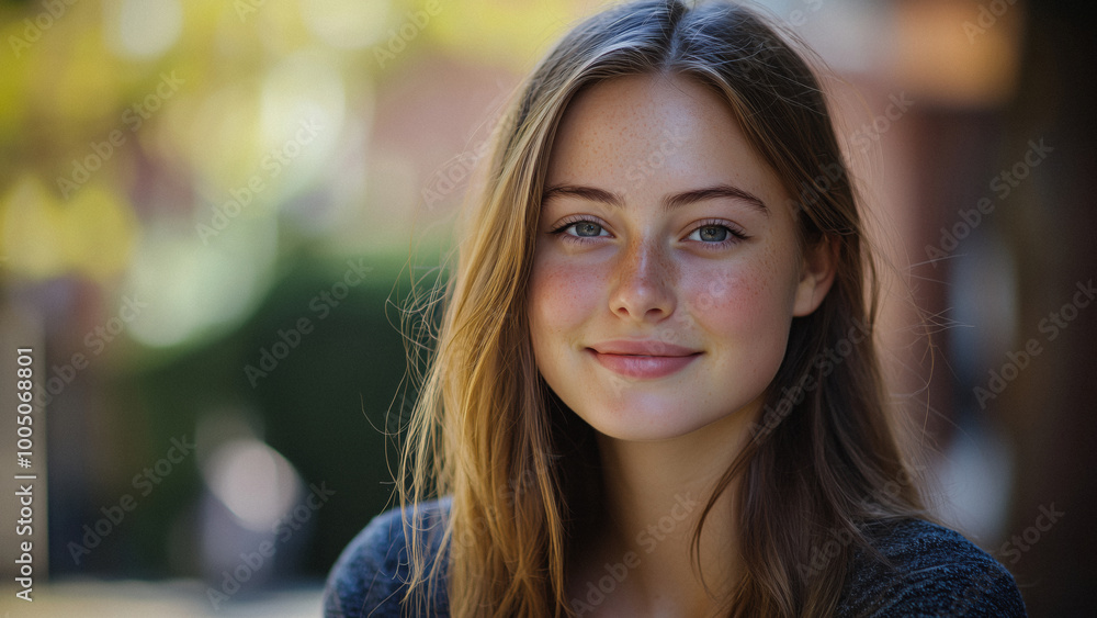 Obraz premium A beautiful Australian female college student, smiling