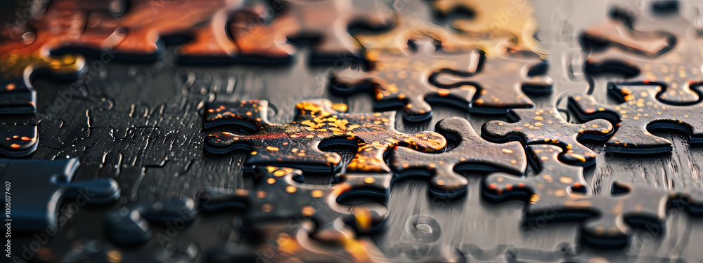 Close-up of a colorful jigsaw puzzle with warm hues, highlighting its intricate pieces and textures. Close-up of a colorful jigsaw puzzle with warm hues, highlighting its intricate pieces and textures.