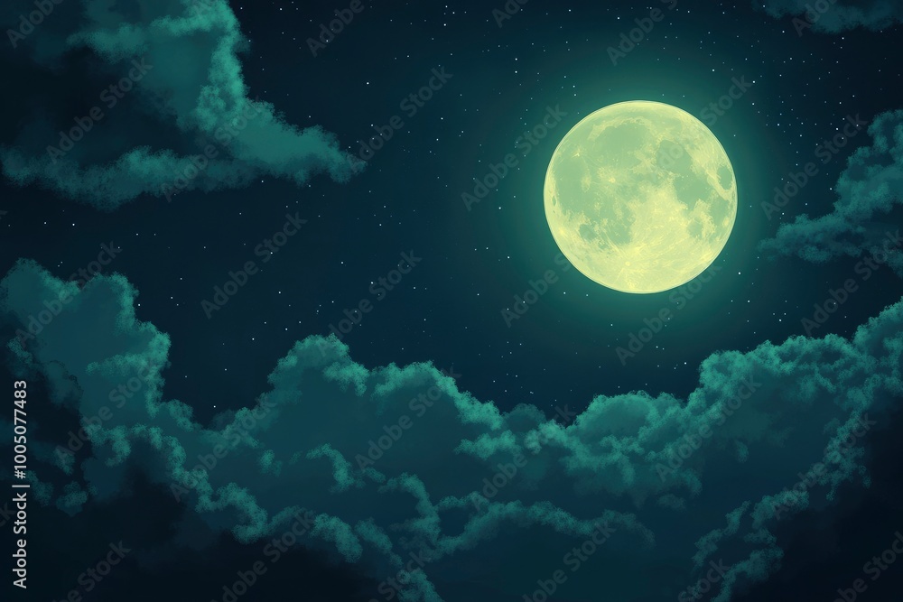 Night sky with full moon in the clouds background - generative ai Night sky with full moon in the clouds background - generative ai