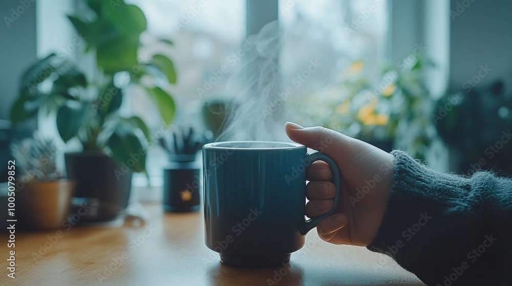 Cozy Home Moment with Warm Beverage and Peaceful Indoor Setting Cozy Home Moment with Warm Beverage and Peaceful Indoor Setting