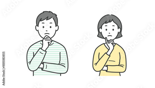 悩む成人男女の上半身イラスト
