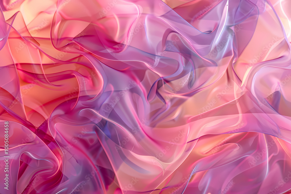 Fototapeta premium A vibrant swirl of silky textures in shades of pink, lavender, and peach, creating a dreamy and ethereal atmosphere.