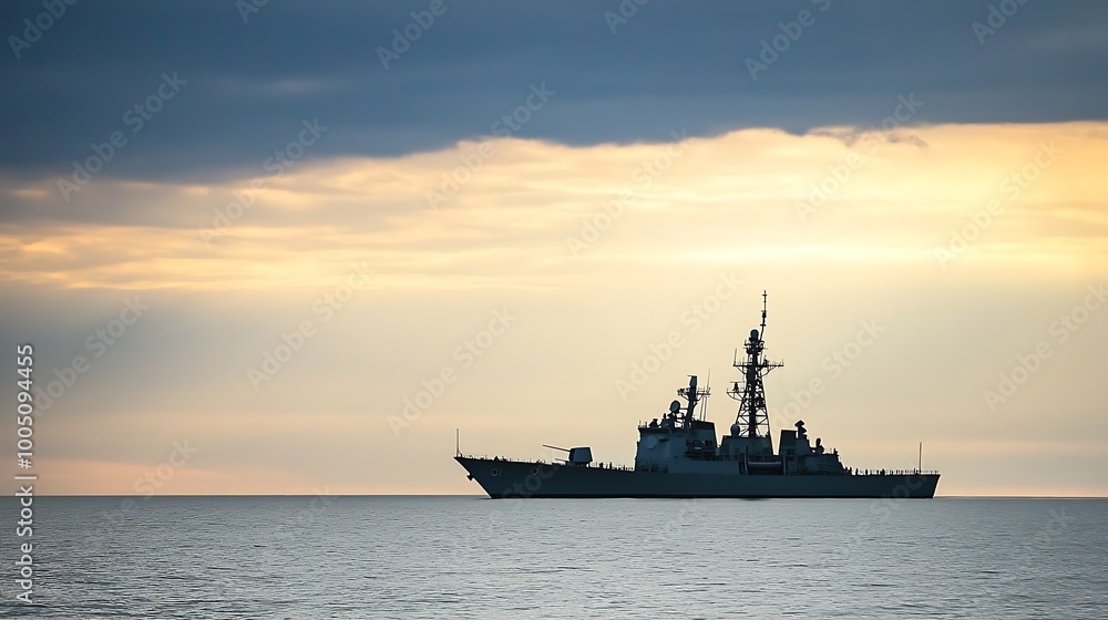 Silhouetted Warship at Sunset Silhouetted Warship at Sunset