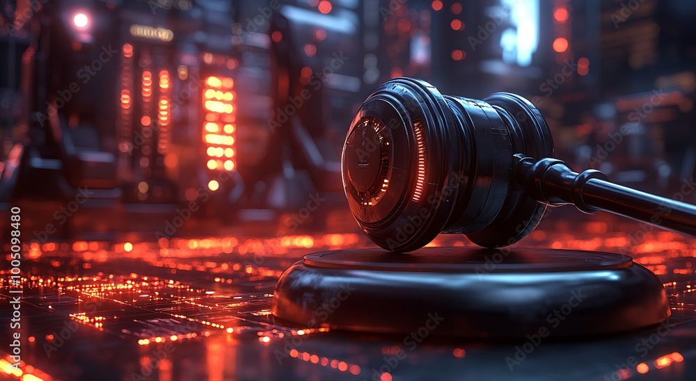 Gavel of Justice in Futuristic Cyberspace, Law and Technology Concept Gavel of Justice in Futuristic Cyberspace, Law and Technology Concept