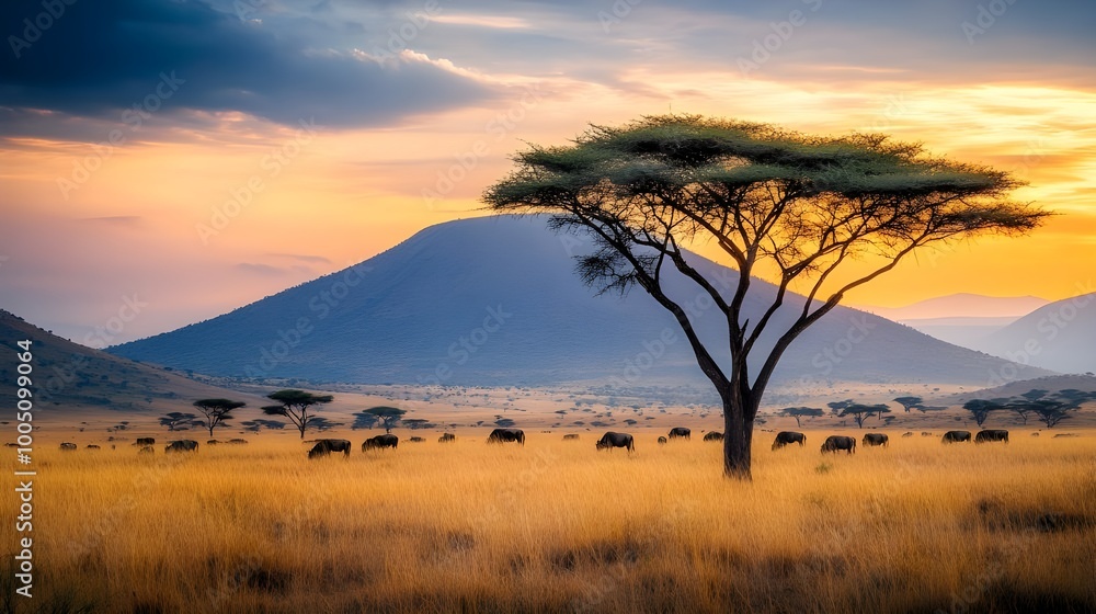 Breathtaking Savannah Landscape at Sunset. Breathtaking Savannah Landscape at Sunset.