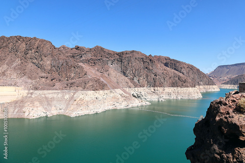 Low waters evident at Lake Mead formed by the Hoover Dam